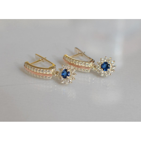 Серебряные серьги с золотыми вставками (175с)