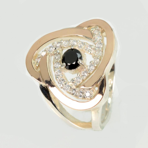 Серебряное кольцо с золотыми вставками