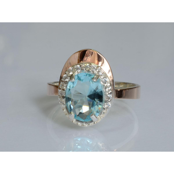 Серебряное кольцо с золотыми вставками (180к)