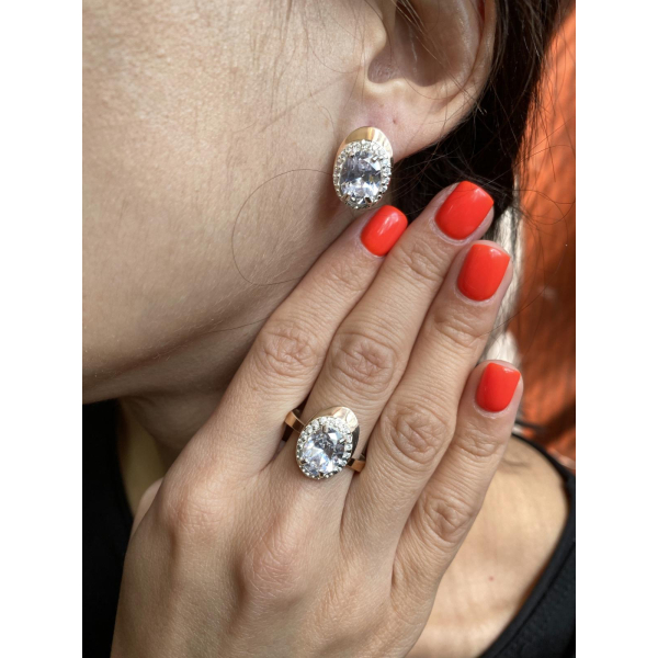 Серебряное кольцо с золотыми вставками (180к)