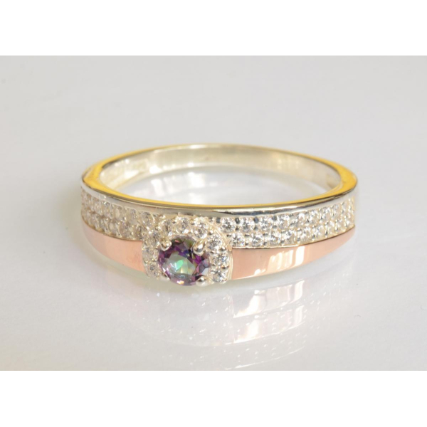 Серебряное кольцо с золотыми вставками (184к)