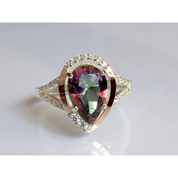 Серебряное кольцо с золотыми вставками (185к)