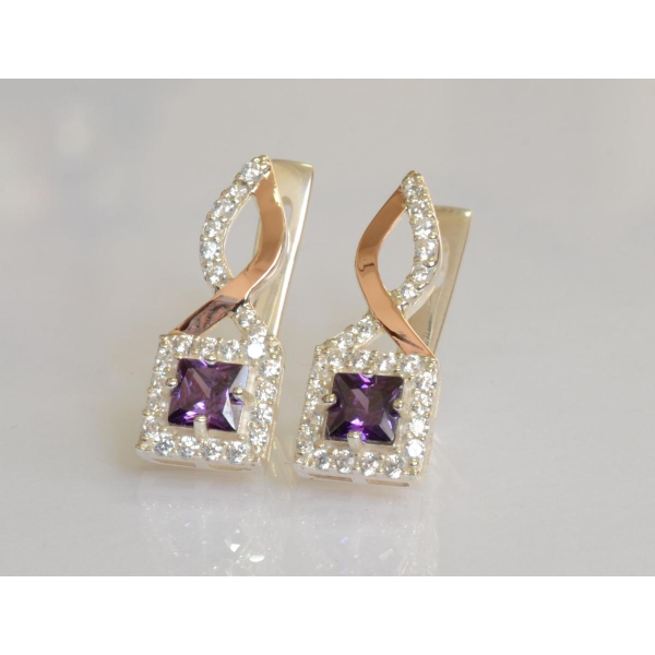 Серебряные серьги с золотыми пластинами (190с)