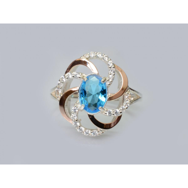 Серебряное кольцо с золотыми вставками (194к)