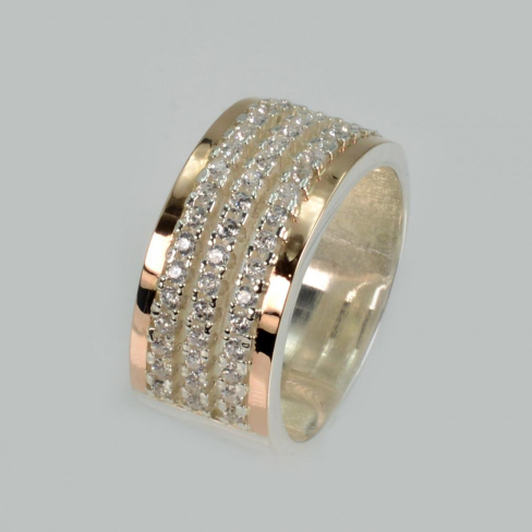 Серебряное кольцо с золотыми вставками