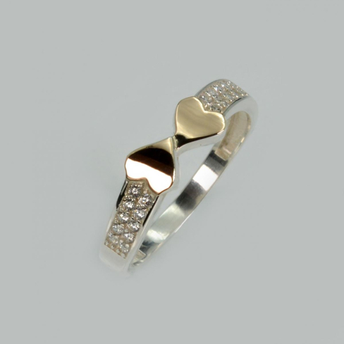 Серебряное кольцо с золотыми вставками