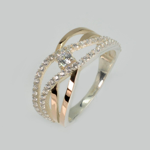 Серебряное кольцо с золотыми вставками