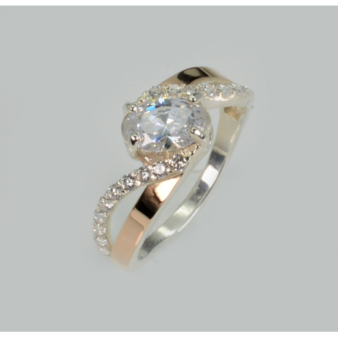 Серебряное кольцо с золотыми вставками