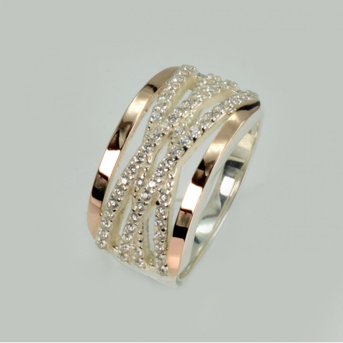 Серебряное кольцо с золотыми вставками