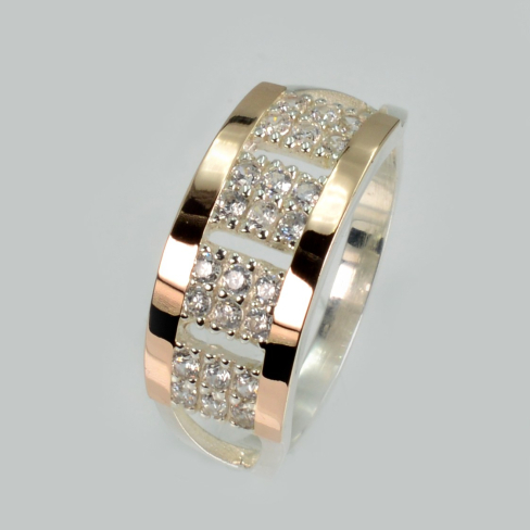 Серебряное кольцо с золотыми вставками