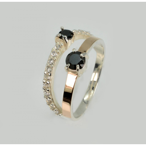 Серебряное кольцо с золотыми вставками