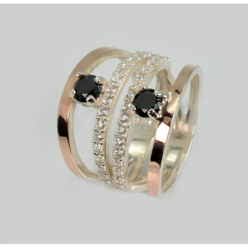 Серебряное кольцо с золотыми вставками