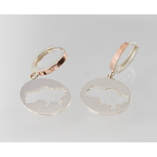 Серебряные серьги с картой Украины (245с)