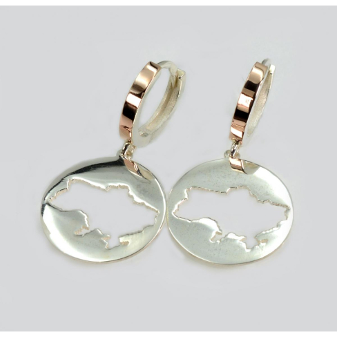 Серебряные серьги с картой Украины
