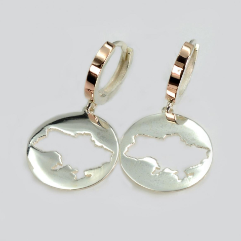 Серебряные серьги с картой Украины