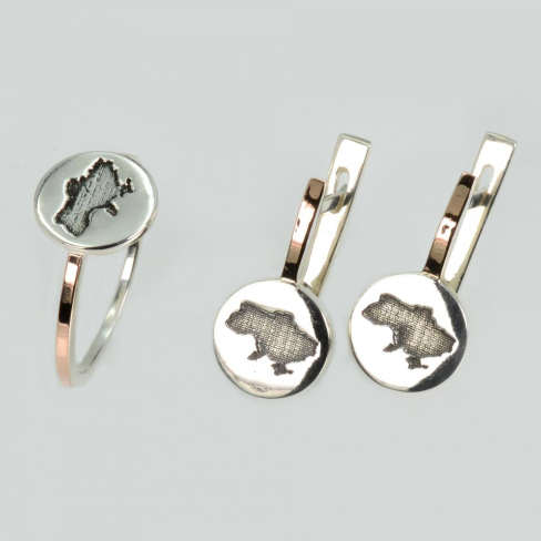 Серебряный набор с картой Украины