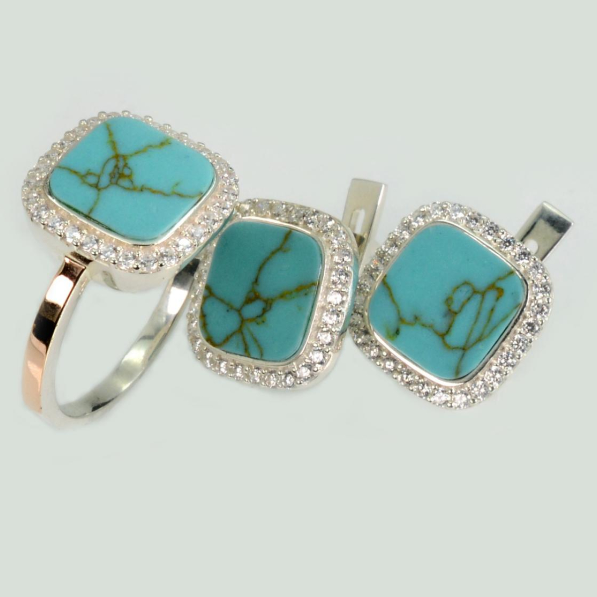 Серебряный набор с бирюзой и фианитами (260-2)