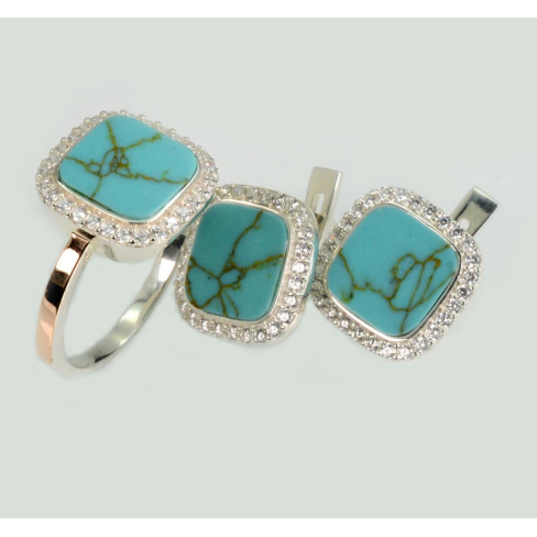Срібний набір з бірюзою та фіанітами