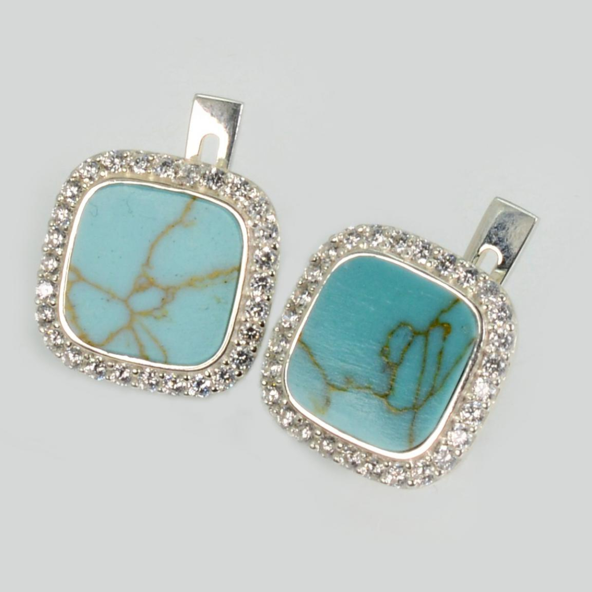 Серебряные серьги с бирюзой и фианитами (260с-2)