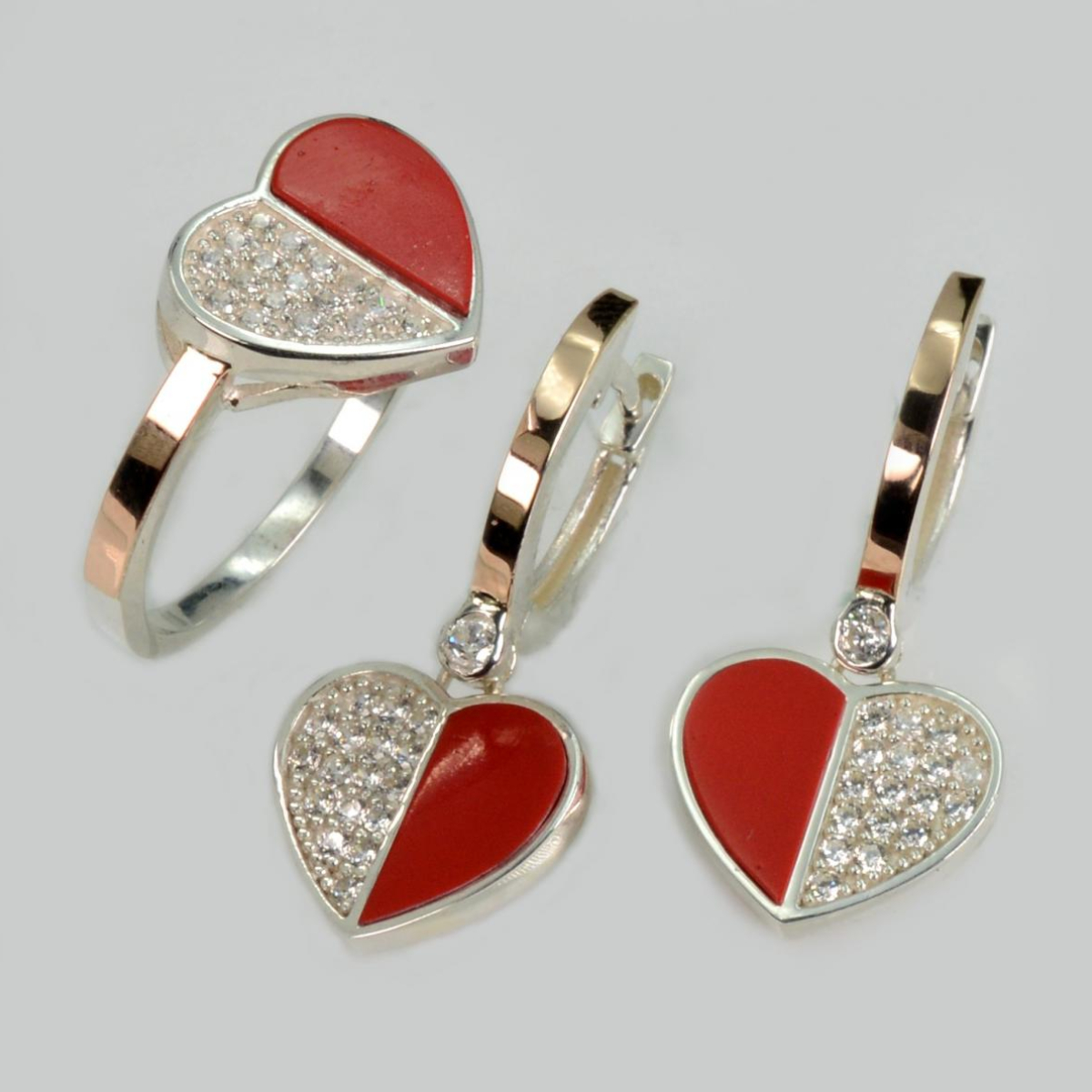 Серебряный набор с кораллом (268-1)