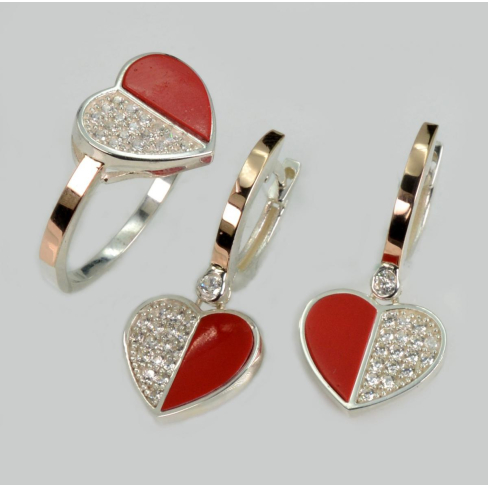 Серебряный набор с кораллом