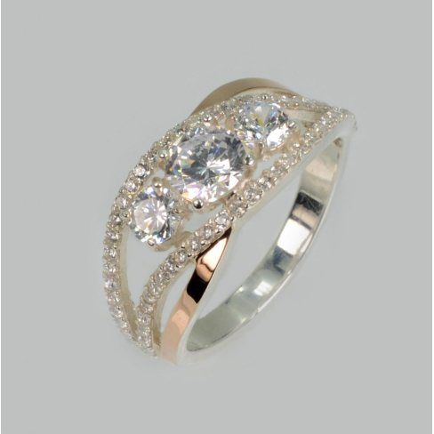 Серебряное кольцо с золотыми вставками