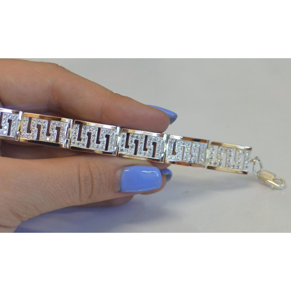 Серебряный браслет с золотыми пластинами (Бр12)