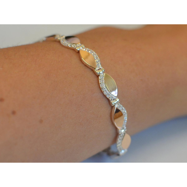 Серебряный браслет с золотыми накладками (Бр16)