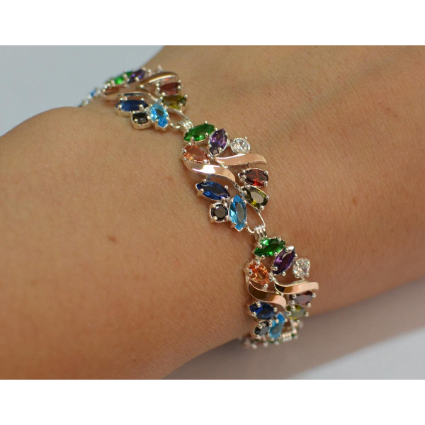 Серебряный браслет с золотыми вставками (Бр18)