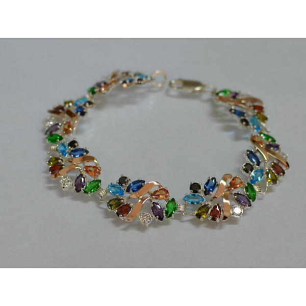 Серебряный браслет с золотыми вставками (Бр18)