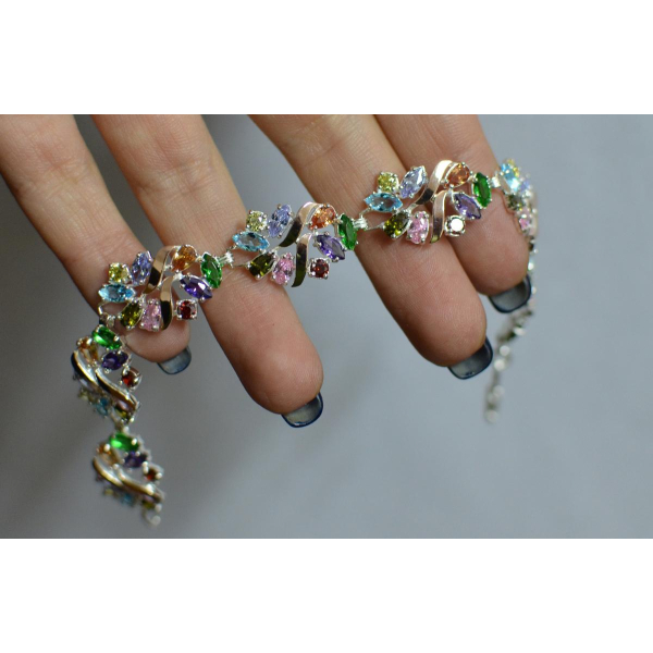 Серебряный браслет с золотыми вставками (Бр18)