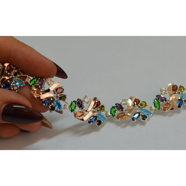 Серебряный браслет с золотыми вставками (Бр18)