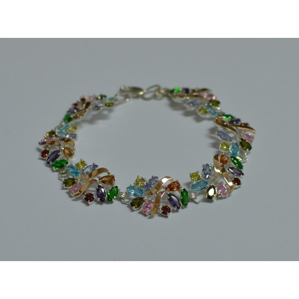 Серебряный браслет с золотыми вставками (Бр18)