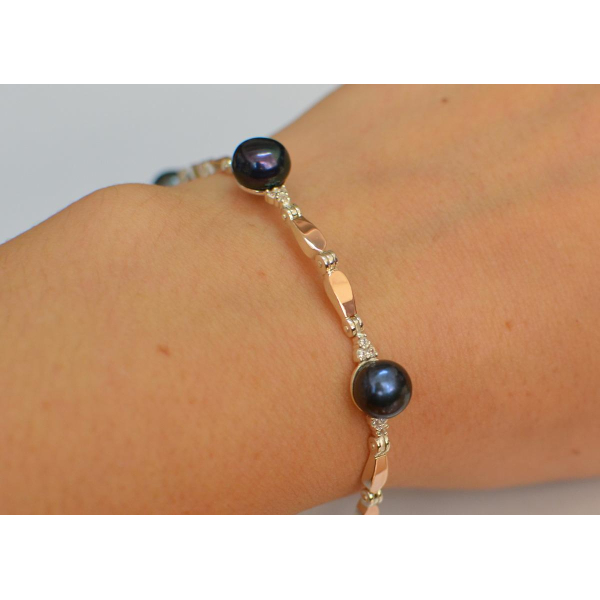 Серебряный браслет с жемчугом (Бр19)