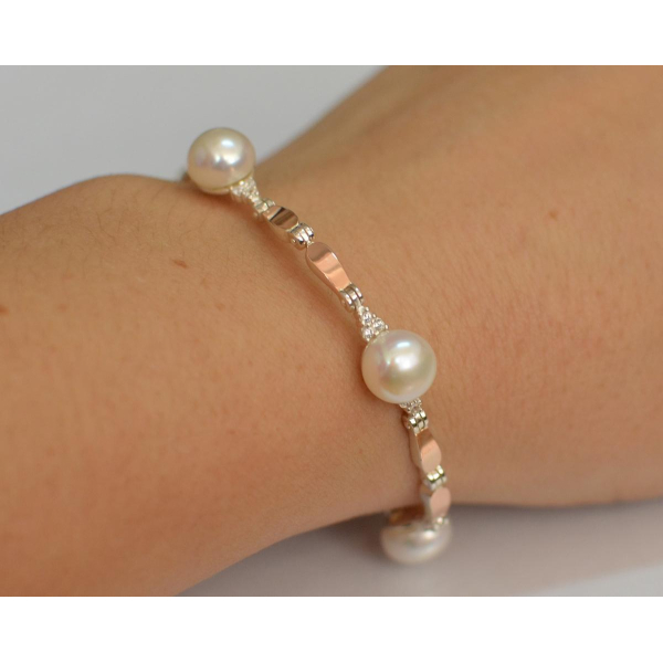 Серебряный браслет с жемчугом (Бр19)