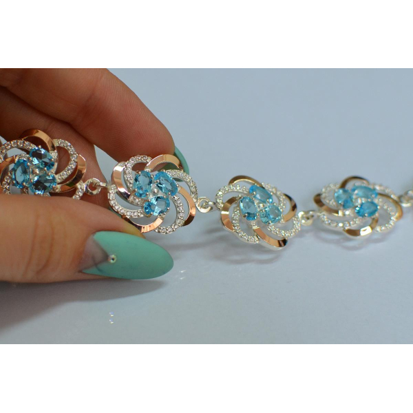 Серебряный браслет с золотыми вставками (Бр24)