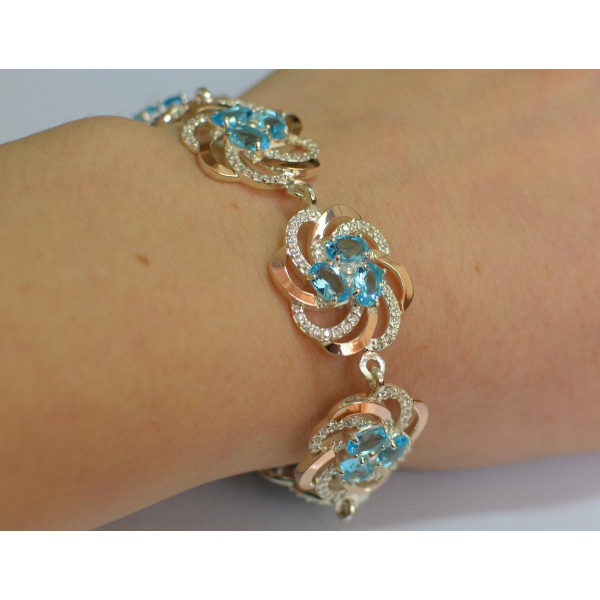 Серебряный браслет с золотыми вставками (Бр24)