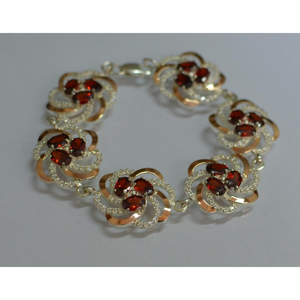 Серебряный браслет с золотыми вставками (Бр24)