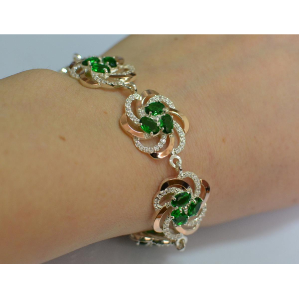 Серебряный браслет с золотыми вставками (Бр24)