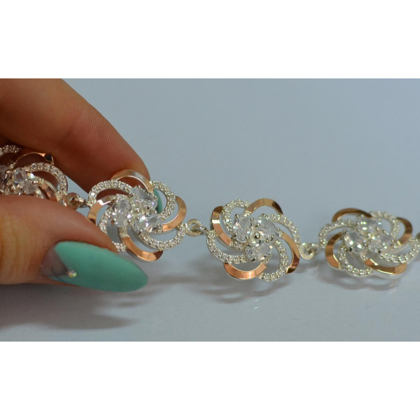 Серебряный браслет с золотыми вставками (Бр24)