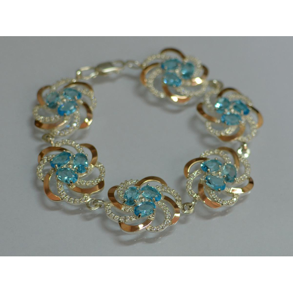 Серебряный браслет с золотыми вставками (Бр24)