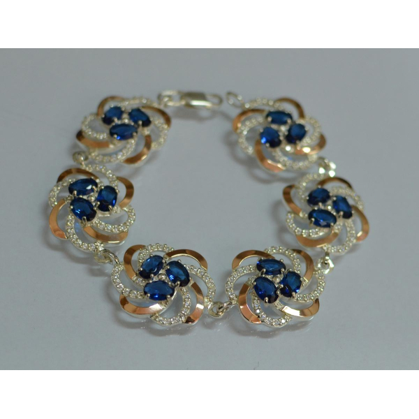 Серебряный браслет с золотыми вставками (Бр24)