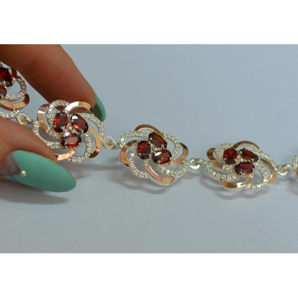 Серебряный браслет с золотыми вставками (Бр24)