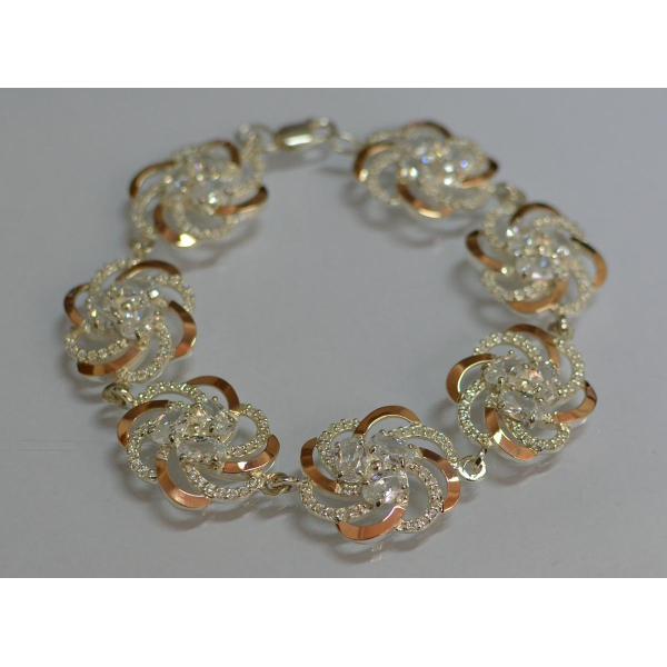 Серебряный браслет с золотыми вставками (Бр24)