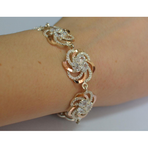 Серебряный браслет с золотыми вставками (Бр24)