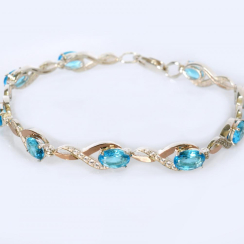 Серебряный браслет с золотыми пластинами и фианитами