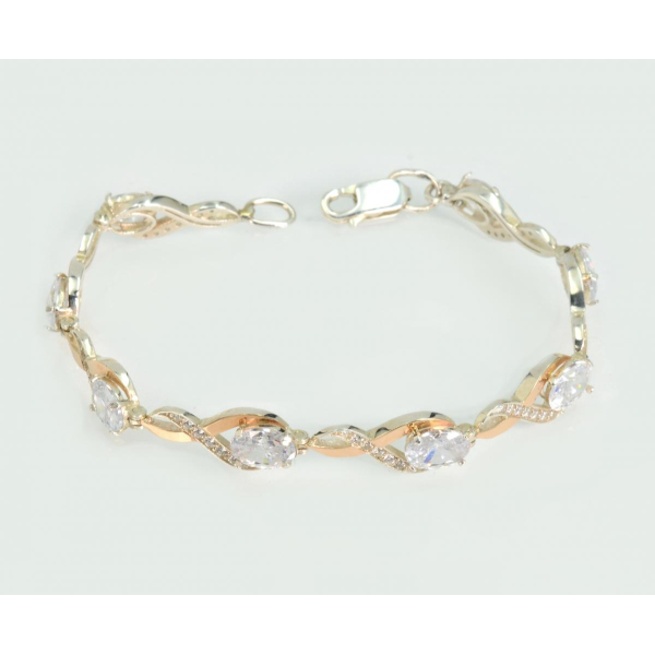 Серебряный браслет с золотыми пластинами и фианитами (бр30)