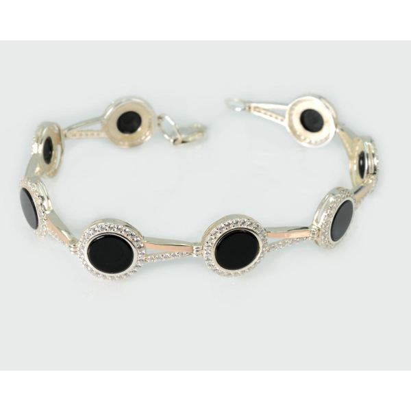 Серебряный браслет с золотыми пластинами и фианитами (Бр32)