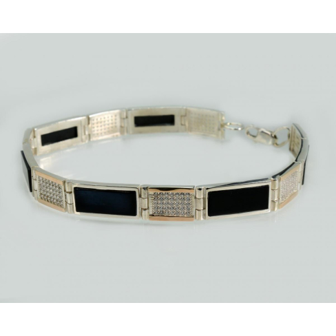 Браслет мужской из серебра с золотыми пластинами