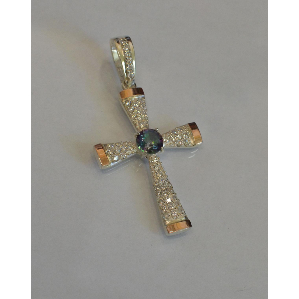 Серебряный крестик с золотыми вставками (к-3)